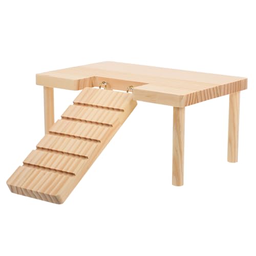 Angoily 小動物用木製プラットフォーム脚付きラダー付き ハムスター デグー ハリネズミ用 遊び場 かじり木 ストレス解消 多段運動促進ケー