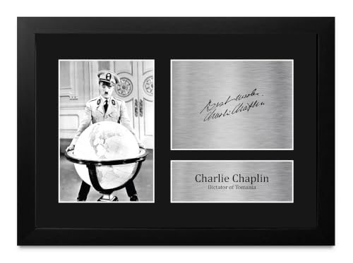 Imagen de Charlie Chaplin El Gran Dictador enmarcada con autógrafo impreso