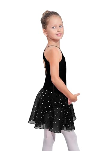 Image of EQSJIU Ballet Leotards for Girls with Removable Skirt Combo Tie Ruffle Sleeve Outfit