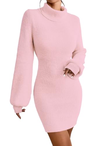 Image of Turtleneck Sweater Dress for Women Knit Mini Bodycon XS-XXL