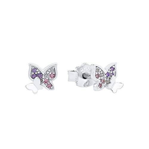 Prinzessin Lillifee Ohrstecker 925 Sterling Silber Mädchen Kinder Ohrschmuck, mit Zirkonia synth., 0,6 cm, Lila, Schmetterling, Kommt in Schmuck Geschenk Box, 2021063