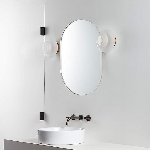 Image of TEHOME Brushed Nickel 24x36'' Oval Mirror Brushed Silver Capsule Pill Shaped Bathroom Vanity Mirror 36 x 24 inch Nickel Oblong Metal Framed Mirror in Stainless Steel