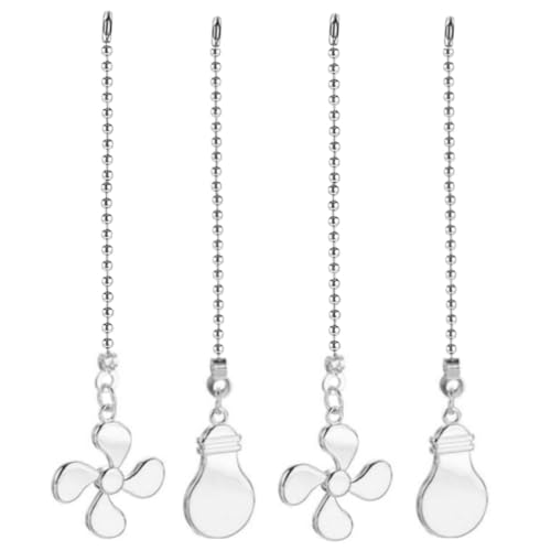 Image of Ceiling Fan Pull Chain Set, Bulb and Fan Pattern Pull Chain Extension 12 Inch Ceiling Fan Chain Extender with Ball Fan Chains Connector (Nickel 4Pcs)