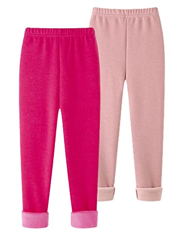 Panegy 2 Pack Girls Fleece Lined Leggings Winter Warm Thicken Pants Solid Color