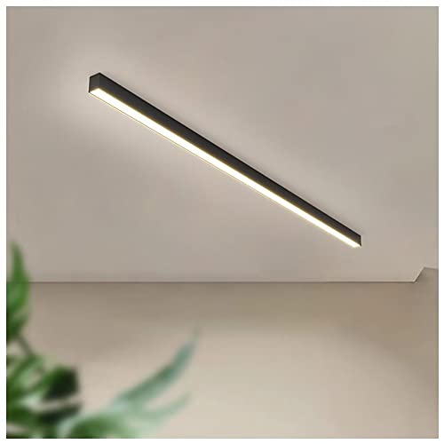 Luces de techo LED Lámpara lineal de aluminio moderna Montaje semi empotrado Luz de pared minimalista Decoración Luz de fondo Temperatura de 3 colores, para cocina, dormitorio, sala de estar, 150 cm