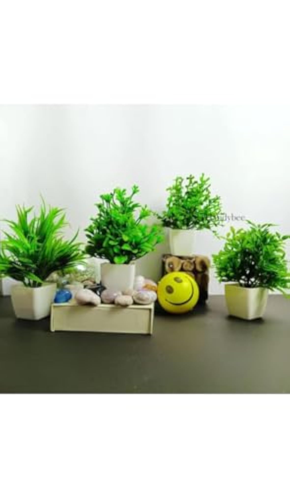 Small Fake Plants in White Planters for Home Decor