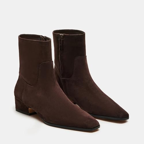 UniqueStride Women Ankle Boots Square Toe Low Chunky Heel Side Zipper Fashion Party Casual Classic Short Booties2