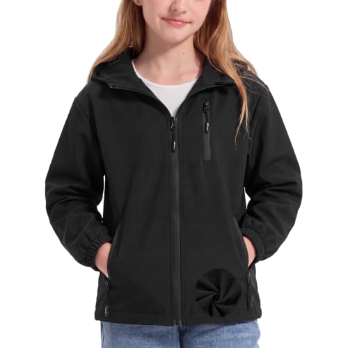 Rolanko Girls Rain Jacket Fleece Lined Kids Raincoat Waterproof Hooded