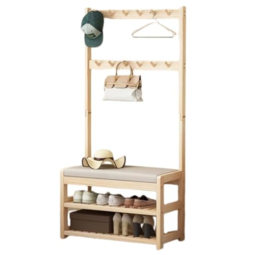 Tringle à vêtements et porte-manteau en bois industriel avec meuble chaussures