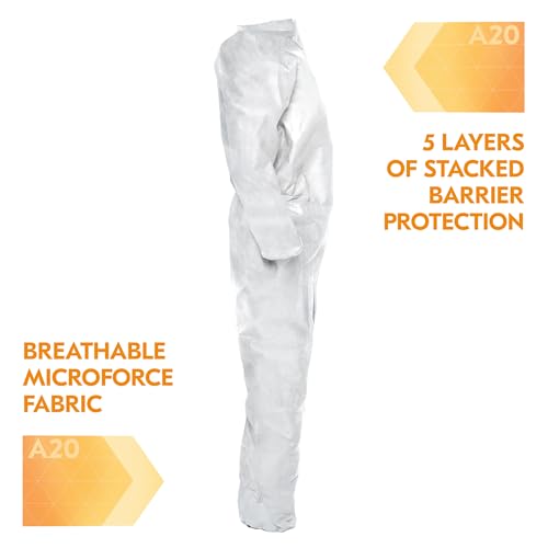 Image of Kleenguard A20 Breathable Particle Protection Coveralls (49003), Reflex Design, Zip Front, White, Large, 24 / Case