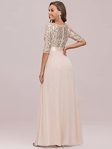 Ever-Pretty EE00685BH06 Women'S Elegant A Line Crew Neck Half Sleeve Sequin Maxi Evening Dress Blush Us06 thumb #1