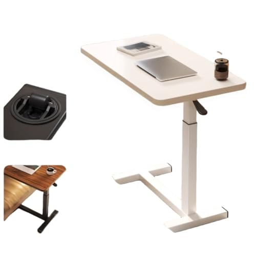 Andula サイドテーブル 空力昇降式 360度回転 高さ調節可能 66?94cm コの字型 ベッド横 テーブル 木目調天板 小物置き ベッドサイド 移動便利 ナイトテーブル 一人暮らし 食卓 小型 組立簡単 (空力モデル,ホワイト)