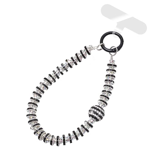 MGQILING Diamond Phone Charm With Phone Tether Tab, Luxury Bling Diamond Pearl Glitter Wrist Strap, Hanging Accessory Anti-loss Phone Lanyard for Women Girls-Black