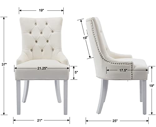 Velvet-Dining-Chairs-Modern-Tufted-Side-Host-Kitchen-Chairs-with-White-Wooden-Legs-Upholstered-Accent-Chair-for-Dining-RoomLiving-RoomBedroom-Set-of-2-Cream Velvet Dining Chairs Modern Tufted Side Host Kitchen Chairs with White Wooden Legs Upholstered Accent Chair for Dining RoomLiving RoomBedroom Set of 2 Cream