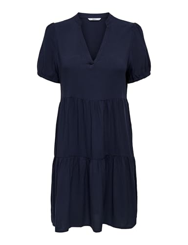 ONLY Onlnova Life S/S Thea Dress Solid Ptm Vestido de Verano, Azul Oscuro, M para Mujer