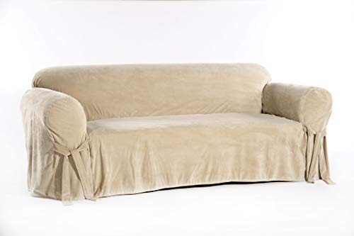 Classic Slipcovers Solid Velvet Sofa Slipcover, Tan