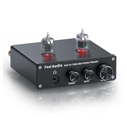 Fosi Audio Box X4 Phono Preamp com Tubos de Vácuo JAN 5654W Para MM Toca Discos Fonógrafo Toca-discos com Controle de Graves e Agudos de Volume - Preto