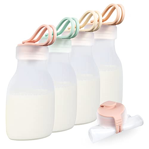 Image of Stankeloko Silicone Milk Storage Bags(8oz/240ml,4pack) Reusable Breast Milk Bags for Breast Feeding Leak-Proof Milk Freezer Storing Pouches Multiple Functions Storage Bags