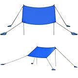 RELAX4LIFE Sonnensegel Lycra, Sonnendach mit 4 Sandsäcken & 4 Bodennägeln, UV-beständiges Sonnenzelt für Strand & Wiese & Garten, Strandmuschel mit Tragetasche, Sonnenschutz (Blau, 210 x 210 cm)