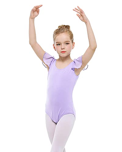 STELLE Collant feminino de algodão com babados e manga curta para dança, ginástica e balé (bebês/men