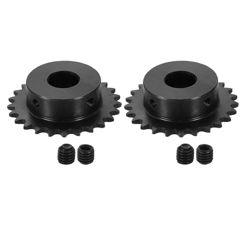uxcell 2 Pcs #25 Chain Roller Sprocket 14mm Bore, 25 Tooth C45 Carbon Steel ANSI #25 Roller Sprocket Round Hole with Set Screws for ISO 04C Chain