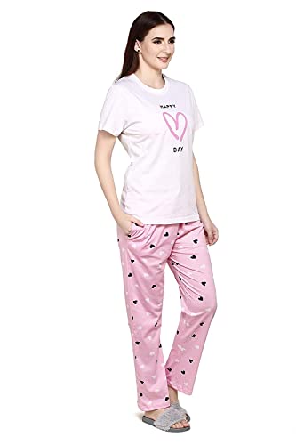 Image of Evolove Women's Cotton Round Neck Short SleevesNight Suit Set /Top Pyjama Set Super Soft Comfortable (Nightsuit-Round-HS-4)
