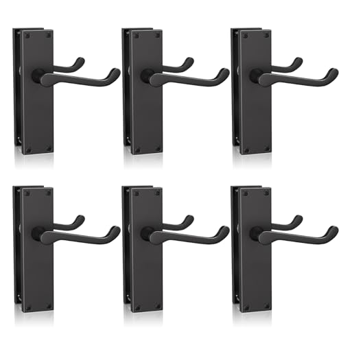 Bwintech 6 Sets Matt Black Victorian Lever on Plate Latch Furniture Backplate Door Handles Suitable for Wooden Doors