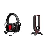 Mars Gaming MH5, Auriculares 7.1, Micrófono Extraíble, 53mm, PC/PS4/Xbox/Switch + MHHPRO, Soporte Cascos Gaming con HUB 2xUSB y Bungee Ratón, Negro