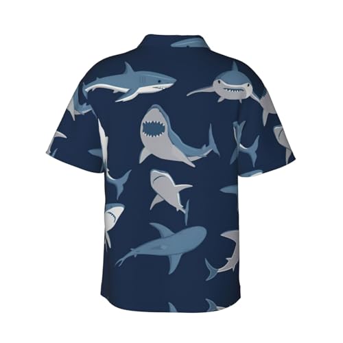 Blue Cartoon Shark Men's Cuban Collar Shirts Button Down Tropical Holiday Beach Shirts3