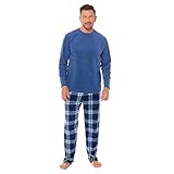 Toro Rocco Herren-Pyjama-Set aus Fleece, langärmelig, weich, Nachtwäsche, Oberteil und mit karierter Hose, warmer Winter, bequemer Herren-Schlafanzüge, Blue, L