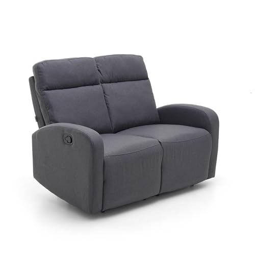 Totò Piccinni Divano SHELL Relax Reclinabile Imbottito con Braccioli e Poggiapiedi (Blu Jeans, 2 Posti)