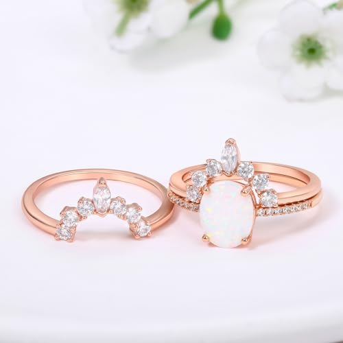 LAZLUVU Fashion Stackable Rings Engagement Rings 3Pcs Opal Rings Set for Women Pink Wedding Set3