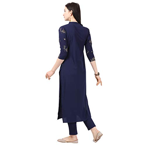 Image of NAINVISH Blue Color Crepe Stitched Kurti with Pant Set for Women