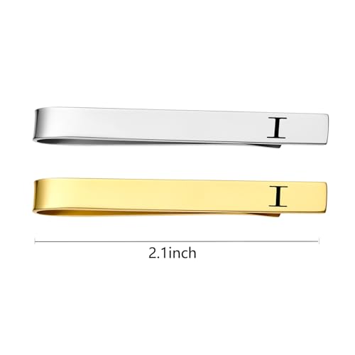 Image of GWD Stainless Steel Tie Clips for Men Personalized Initial Tie Bar Set