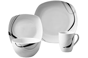 Tabletops Gallery 16-Piece Carnival Soft Square Dinnerware Set for Stunning Table Experiences