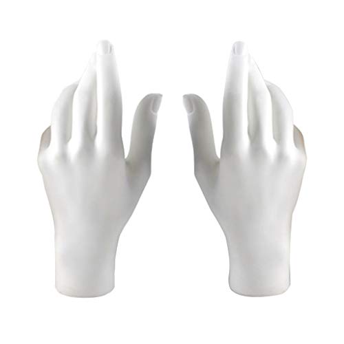 perfk 2 Pièces Mannequin Main Féminin Surface Semi-Mate Gauche/Droite Support d'Affichage Bijoux Porte Montre Présentoir - Blanc