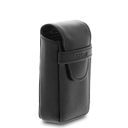 GIUDI ® - Portasigarette in pelle, pelle vacchetta, vera pelle, porta accendino, Made in Italy. (Nero)