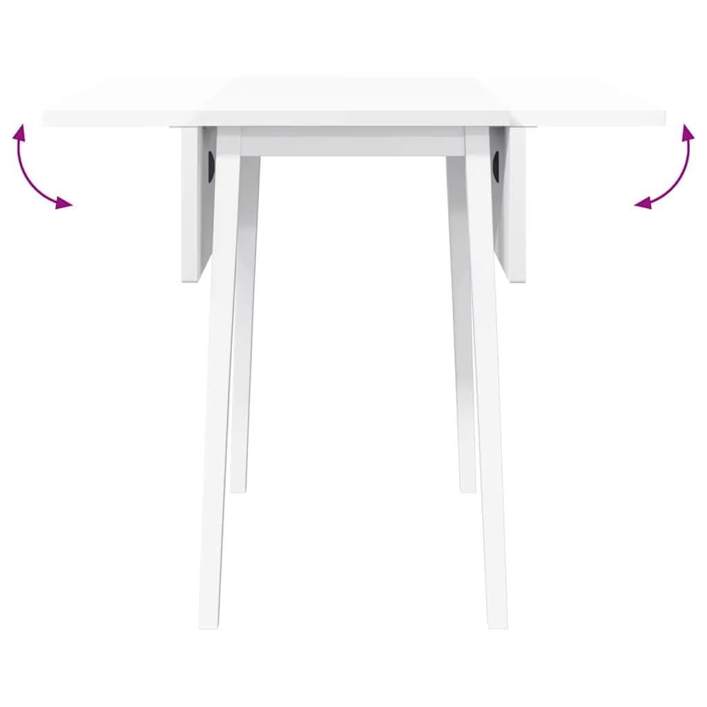 Mesa de Comedor Abatible de Madera Maciza de Hule Blanco - 90/45 x 75 x 75 cm - Apto para Trabajo y Comidas