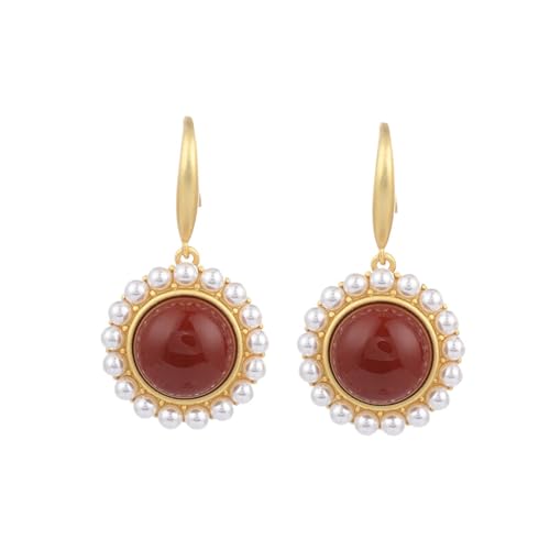 Boucles d'oreilles enracinement en Jade rouge agate cerceaux rounds filles