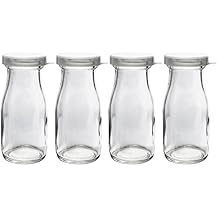 Old Fashioned Heavy Clear Glass Half Pint Milk Bottle, Decanter Cream Server with Lid 4 pack