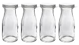 Old Fashioned Heavy Clear Glass Half Pint Milk Bottle, Decanter Cream Server with Lid (4 pack)