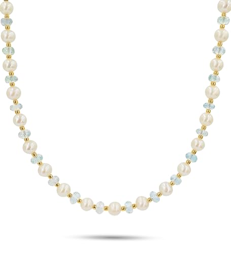 Real pearls and stone strand choker necklace