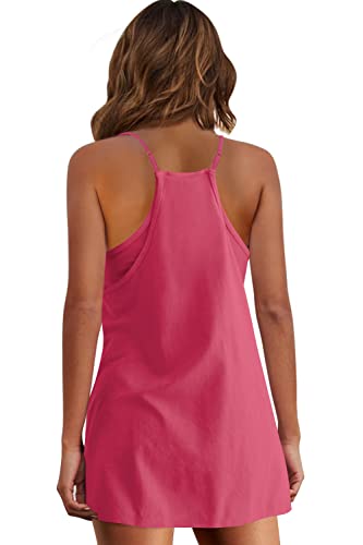 Image of Panadila Womens Summer Sleeveless Mini Dress V Neck Spaghetti Strap Sundress Athletic Short Dress with Pockets