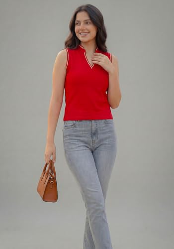 Image of Wear Your Opinion Mandarin Collar Sleeveless T Shirt for Women Top