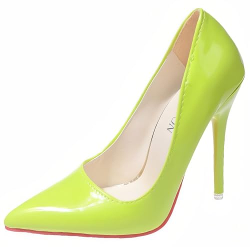 Pradize Neon Lime Green Heels for Women, Stiletto High Heels, Pointed Toe Dress Pumps (Lime Green Neon, EU-38=US-7)
