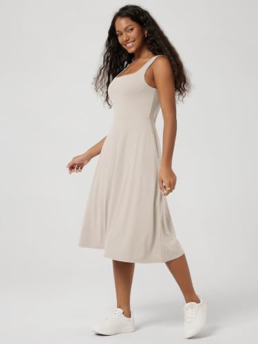 Image of ODODOS Square Neck Midi Dress with Pockets for Women Summer Casual Sleeveless Sundress Flare Tank Dress