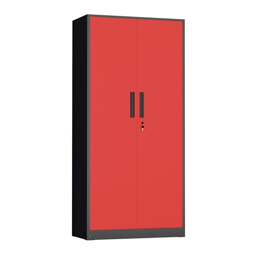INTERGREAT Metal Storage Cabinet,72" Steel Lockable File Cabinet with Locking Doors and Adjustable Shelves,Locking Tool Cabinets for Office,Home,Garage,Gym,School (Black Red)