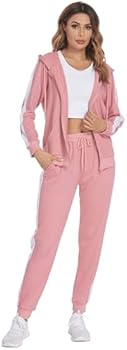 Parabler Joggingpak voor dames, trainingspak, tweedelige set, sportpak, vrijetijdspak met capuchon & sportbroek, polyester, S-XXL, roze, L Parabler Joggingpak voor dames, trainingspak, tweedelige set, sportpak, vrijetijdspak met capuchon & sportbroek, polyester, S-XXL, roze, L