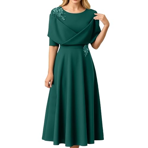 Robe mariage midi élégante à manches courtes WWricotta coupe évasée
