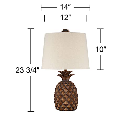 Regency Hill Paget 23 3/4" High Pineapple Small Coastal Tropical Accent Table Lamps Set of 2 Brown Living Room Bedroom Bedside Nightstand House Office Home Reading Fabric Oatmeal Shade - Image 4
